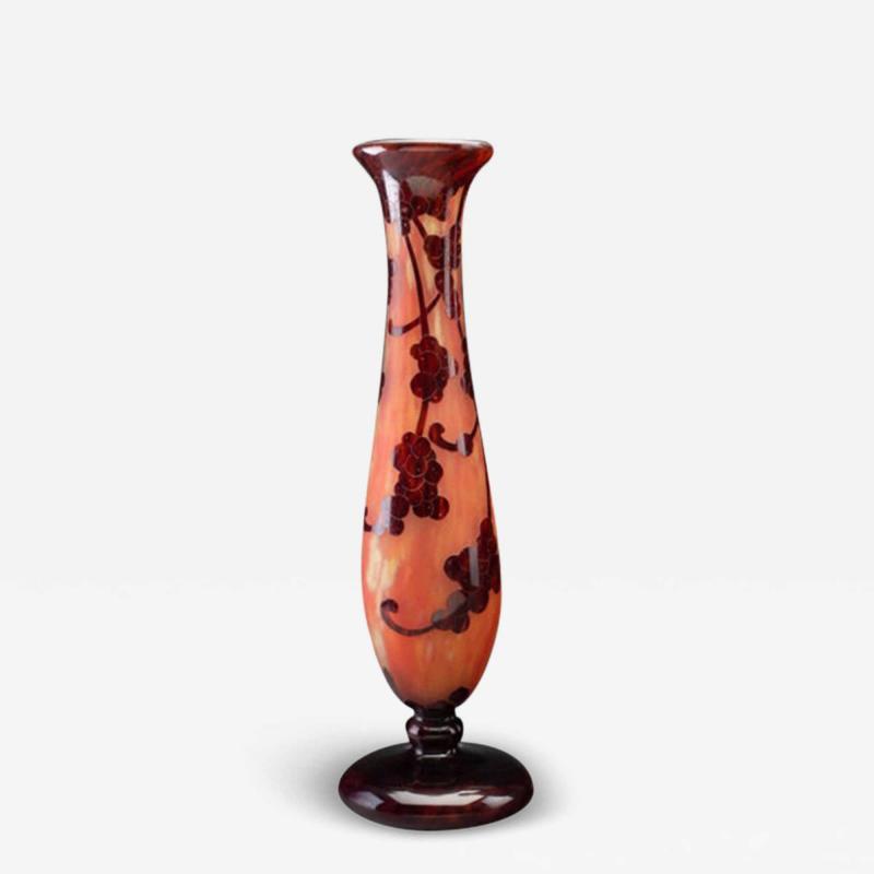  Le Verre Francais Le Verre Fran ais Perliers Overlaid Acid Etched and Wheel Carved Glass Vase