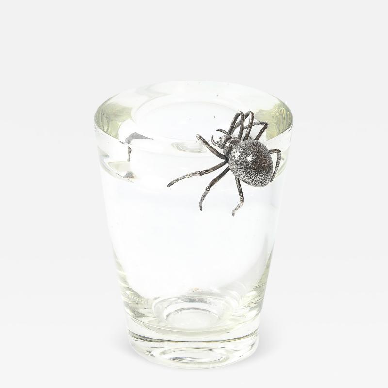  Leerdam Crystal Aesthetic Movement Silver Spider Sculpture Crystal Vase signed Leerdam Crystal