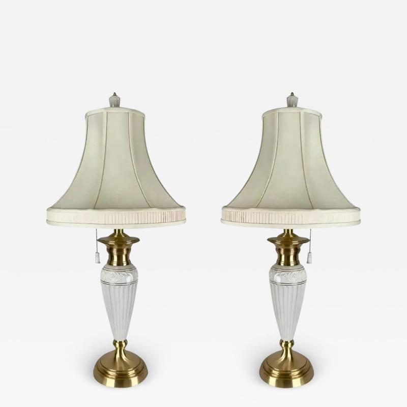  Lenox Co Lenox Empire Style Fluted Column White Porcelain Brass Table Lamp a Pair
