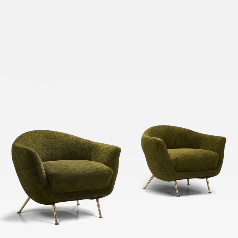  Lenzi Pair of Upholstered Italian Armchairs by Lenzi Italy ca 1956