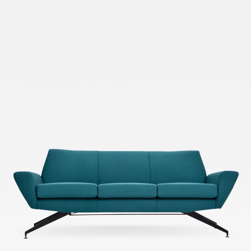  Lenzi Reupholstered Italian Mid Century Modern sofa with Metal base by Lenzi