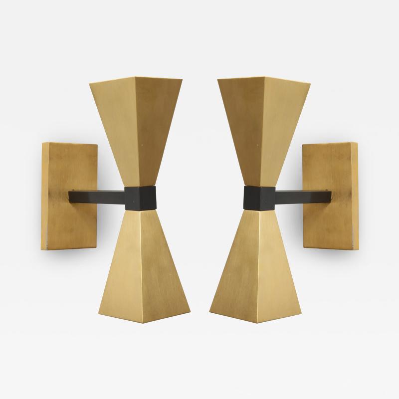  Lerebours Bespoke Pair of Custom Brass Sconces in the Style of Mid Century Modern