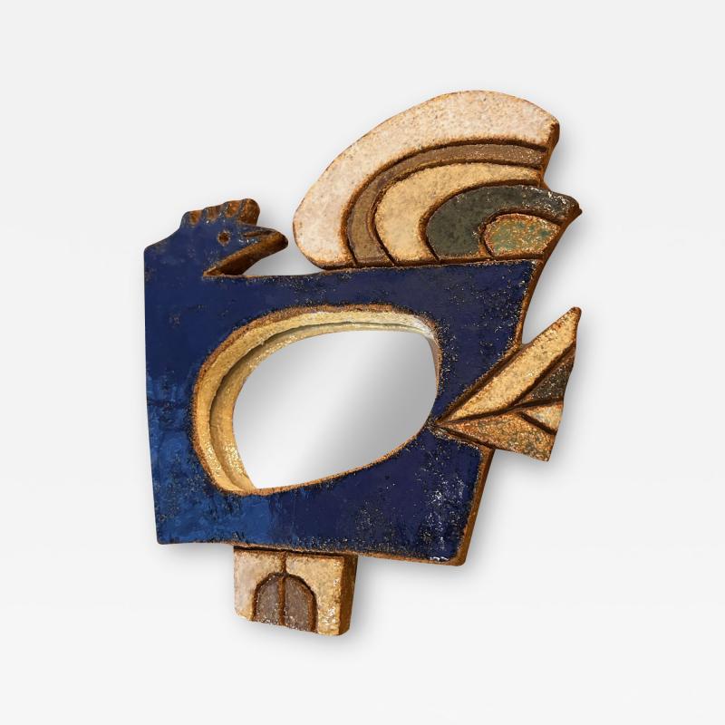  Les Argonautes Ceramic bird mirror by les Argonautes France Vallauris 1970s