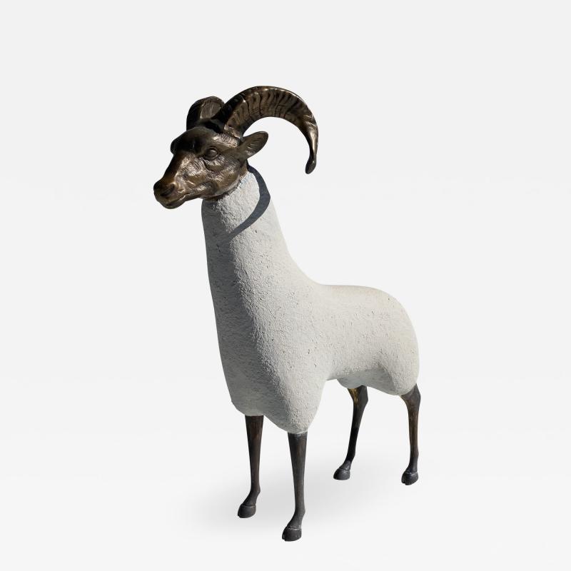  Les Lalanne Brass Ram Sheep Sculpture in Faux Concrete