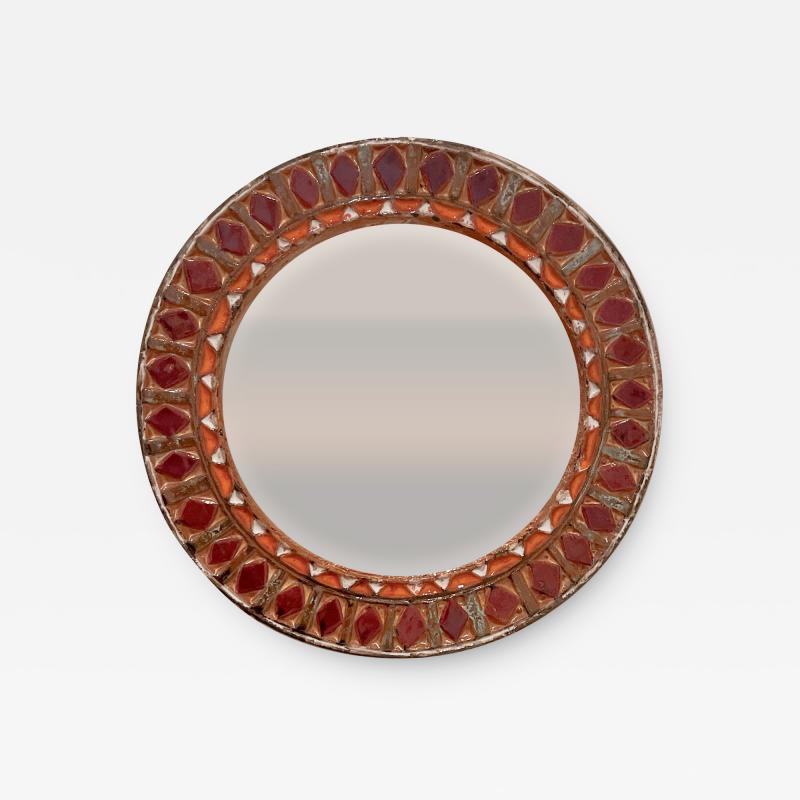  Les Potiers D Accolay Round Ceramic Frame Mirror Attrib Accolay Potteries