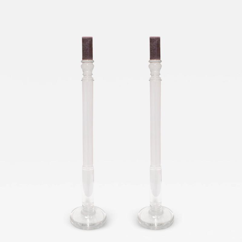  Les Prismatiques Les Prismatiques Attributed Impressive Pair of Large Lucite Candle Holders 1980s