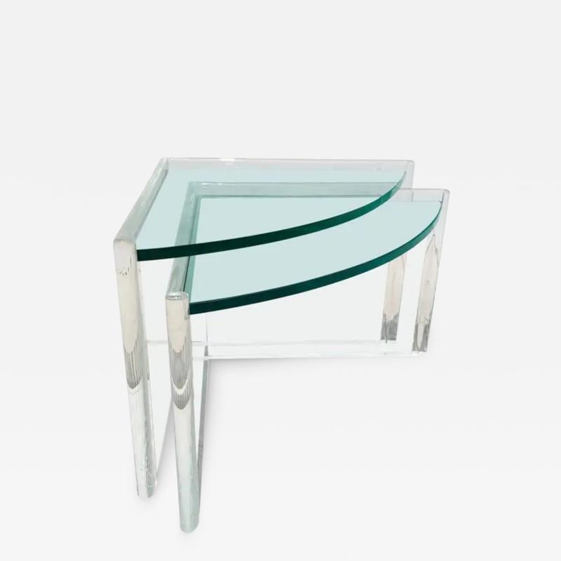  Les Prismatiques Les Prismatiques Pair of Triangular Lucite and Glass Nesting Tables Post Modern