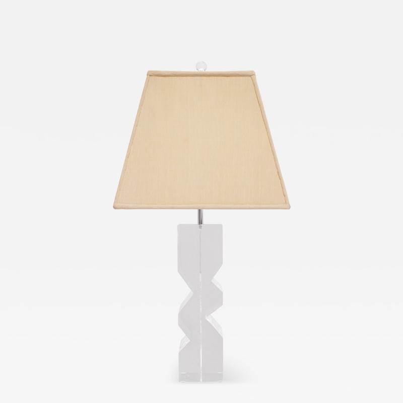  Les Prismatiques Les Prismatiques Zig Zag Table Lamp in Solid Lucite 1970s Signed 
