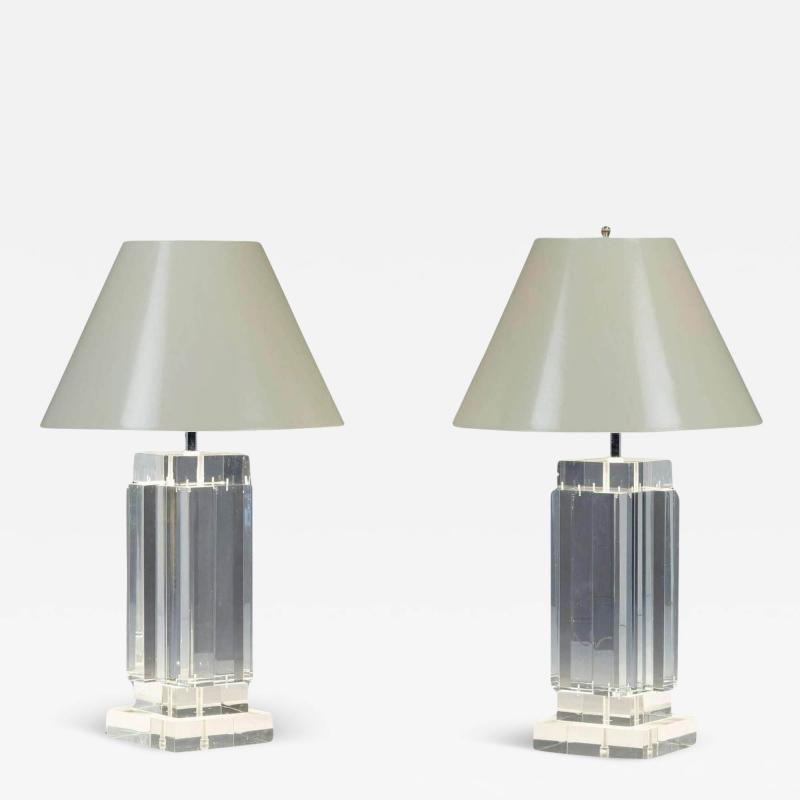  Les Prismatiques Pair of Lucite Table Lamps attb to Les Presmatiques 