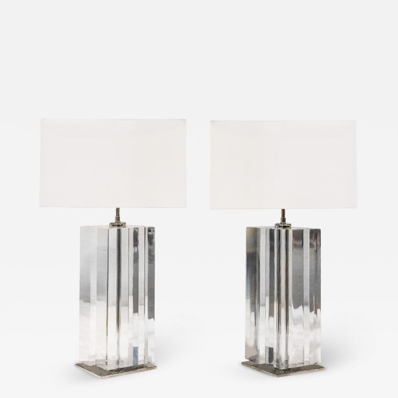  Les Prismatiques Pair of Stunning Les Prismatiques Diamond Shaped Lucite Table Lamps 1970s