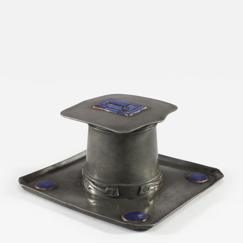  Liberty Co Liberty Co An Arts Crafts Pewter Inkwell with Violet Enamel Decoration