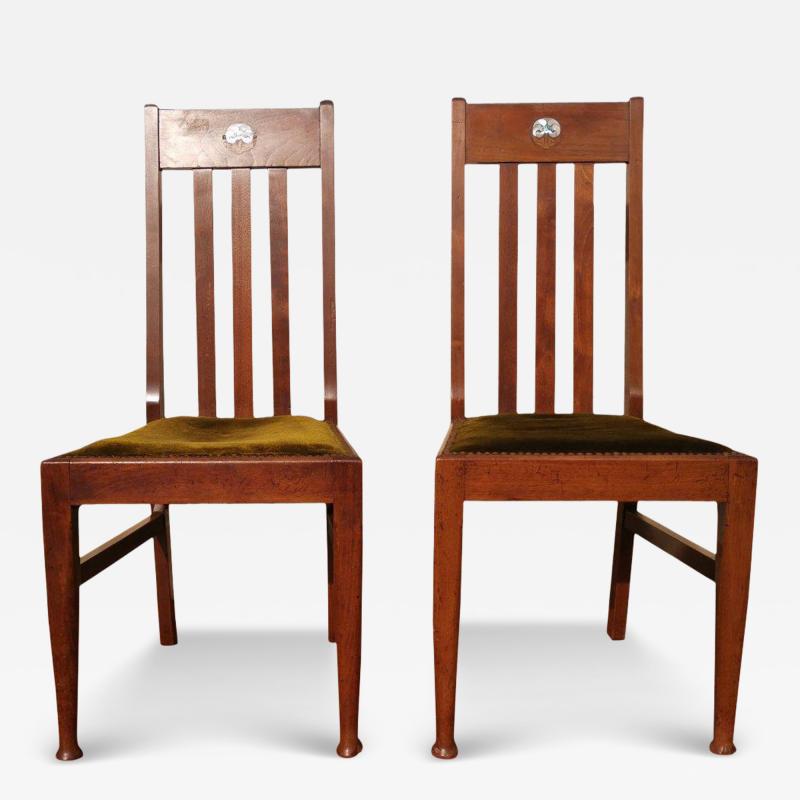  Liberty Co Liberty Co Four English Arts Crafts Walnut Chairs with Mother Of Pearl inlay