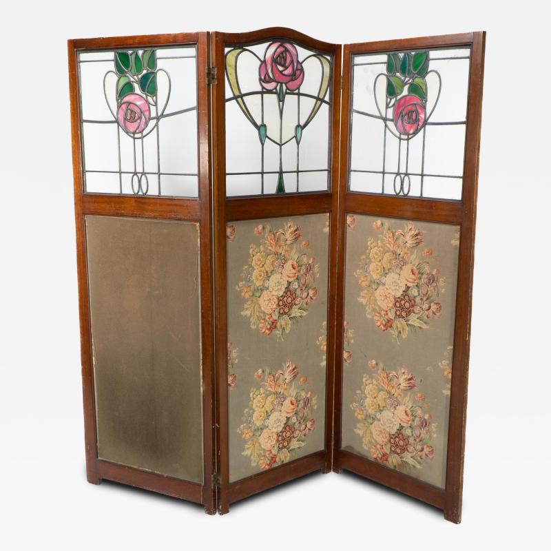  Liberty Co Liberty Co Glasgow style Arts Crafts walnut three fold screen