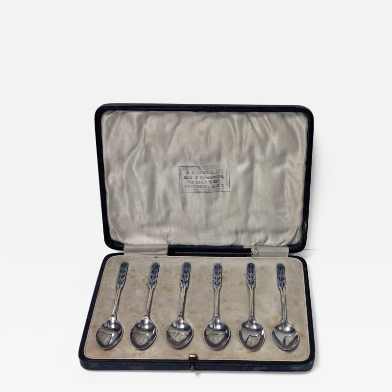  Liberty Co Set of Liberty Enamel Spoons Birmingham 1925 Fitted Box