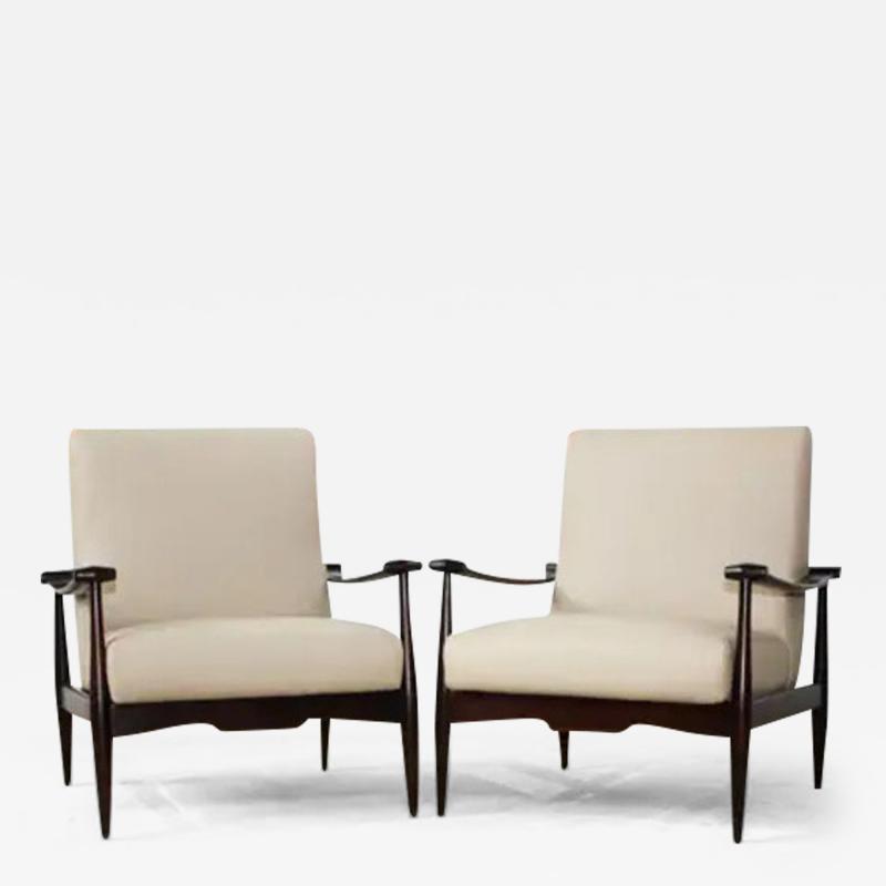  Liceu de Artes e Of cios Brazilian Modern Armchair Set in Hardwood Beige Leather by Liceu de Artes 1960