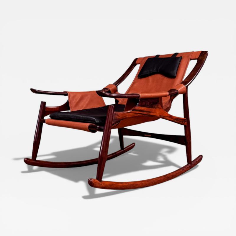  Liceu de Artes e Of cios Rocking Chair in Rosewood Leather Liceu de Artes 1960s