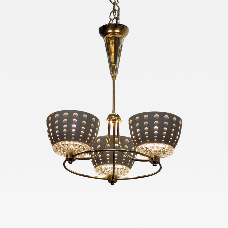  Lightolier Gerald Thurston Brass Crystal Chandelier Pendant Lightolier
