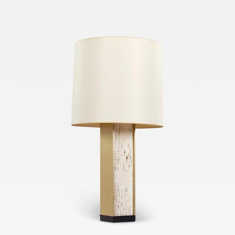  Lightolier Lightolier Mid Century Brass and Travertine Lamp