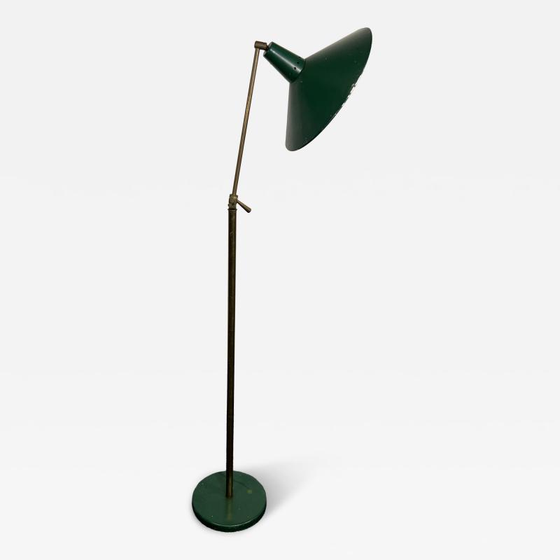  Lightolier MID CENTURY BRASS AND GREEN ENAMELED SHADE FLOOR LAMP