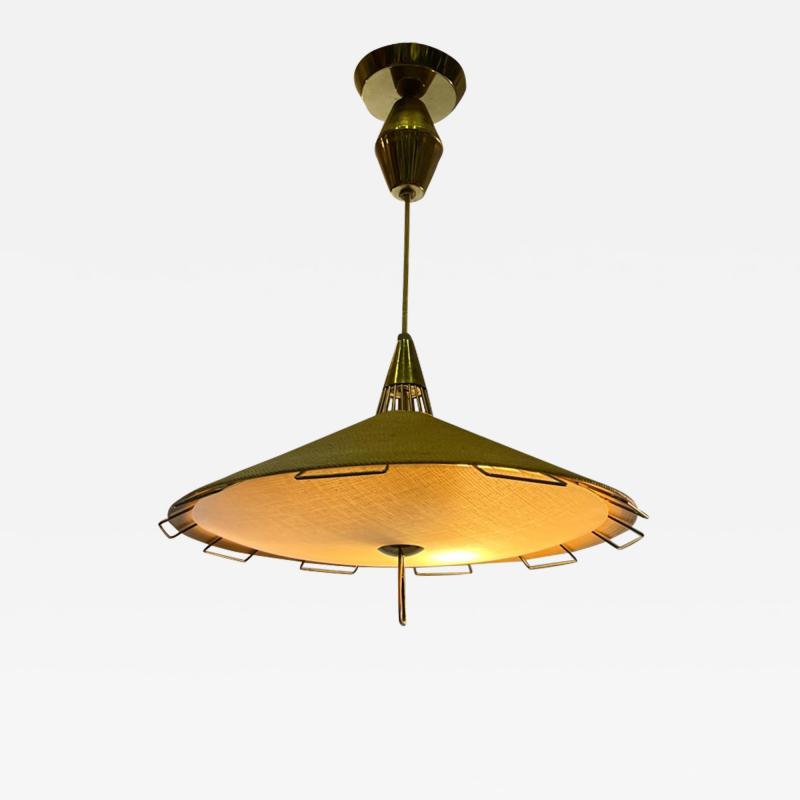  Lightolier MID CENTURY JUTE GLASS AND BRASS CHANDELIER BY LIGHTOLIER