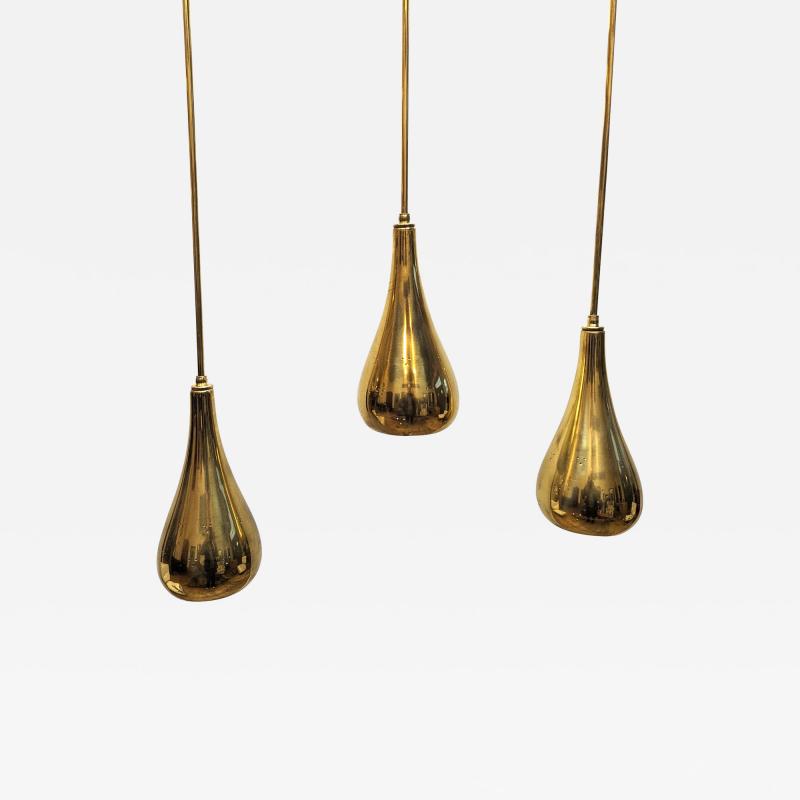  Lightolier Mid Century Brass Tear Drop Pendants attributed Paavo Tynell for Lightolier