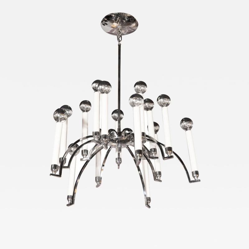  Lightolier Mid Century Modern 14 Arm Chrome Chandelier by Lightolier