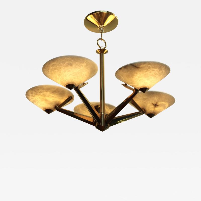  Lightolier Mid Century Modern Brass And Alabaster Chandelier By Lightolier