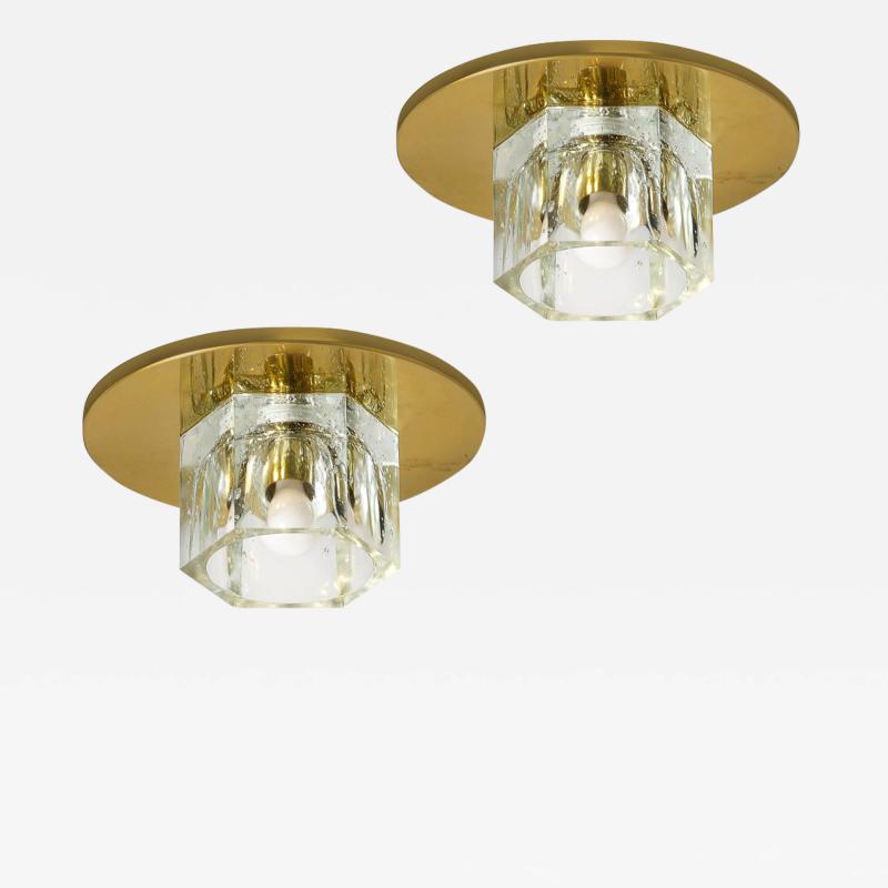  Lightolier Pair of Mid Century Hexagonal Shade Glass Flush Mount Chandelier by Lightolier