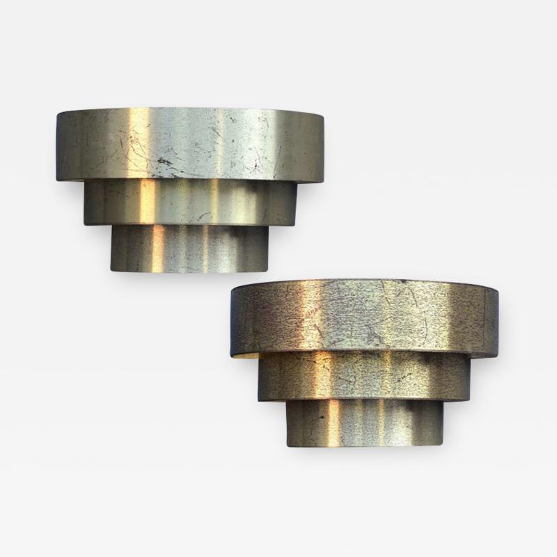  Lightolier Pair of Minimalist 3 tiered Brass Plated Sconces by Lightolier