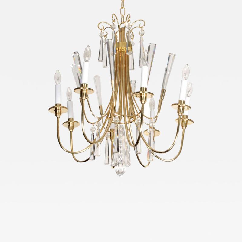  Lightolier Parzinger Style Brass and Crystal Chandelier