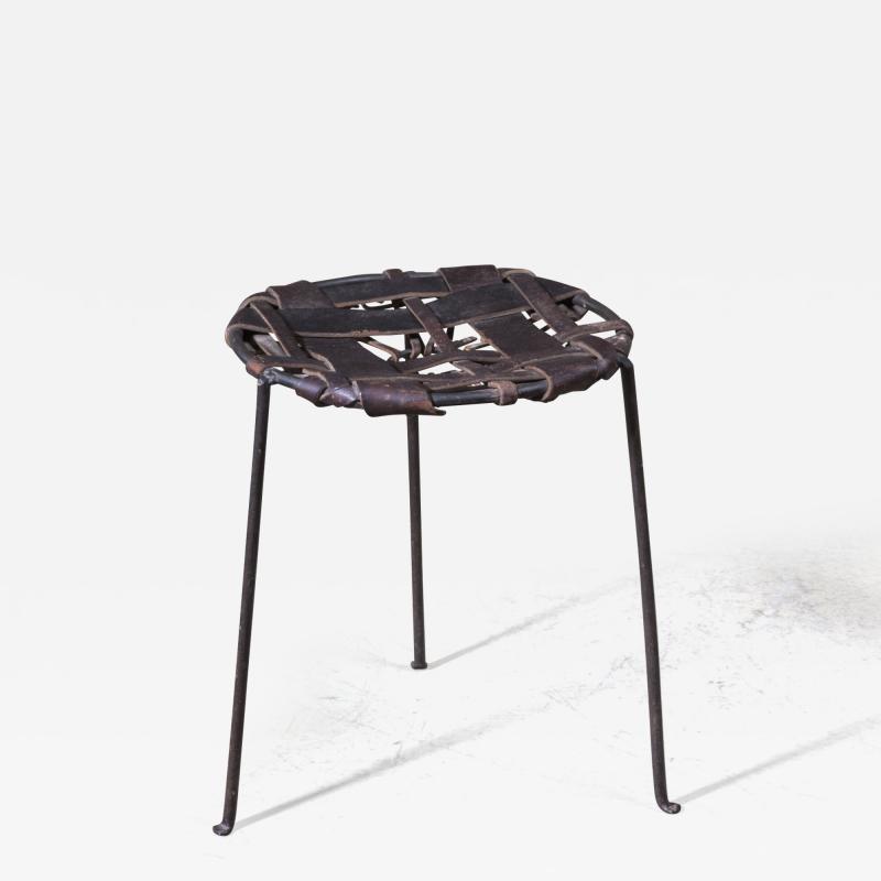  Lila Swift Donald Monell Wrought iron and woven leather stool by Lila Swift and Donald Monell