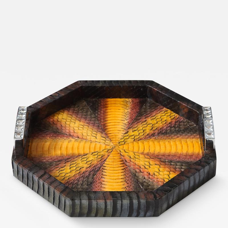  Lobel Originals Lobel Originals Dark Octagonal Tray in Multicolor Python with Rhinestone Accents