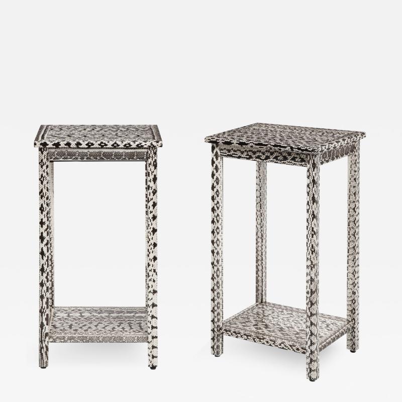  Lobel Originals Lobel Originals Pair of 2 Tier Side Tables in Black and White Snakeskin 2022