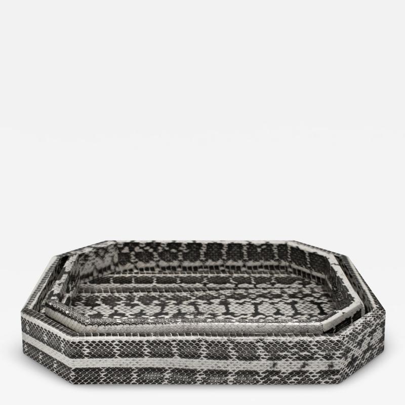  Lobel Originals Lobel Originals Pair of Octagonal Trays in Black and White Python 2024 Signed 
