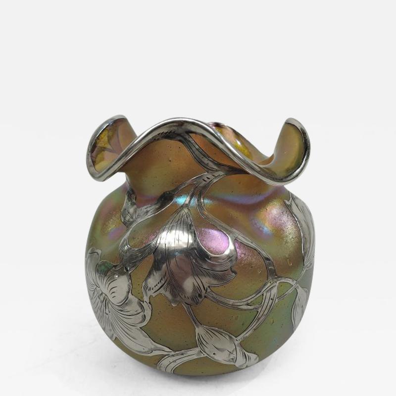  Loetz Glass Loetz Silberiris Art Nouveau Iridescent Silver Overlay Vase