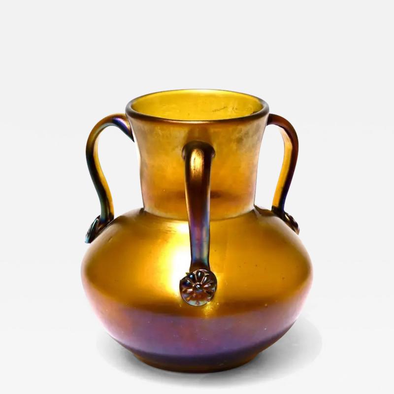  Loetz Loetz Glatt Bronze Three Handled Glass Vase