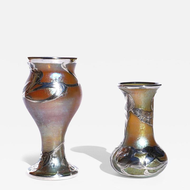  Loetz Loetz Silver Overlay Art Nouveau Vases Pair