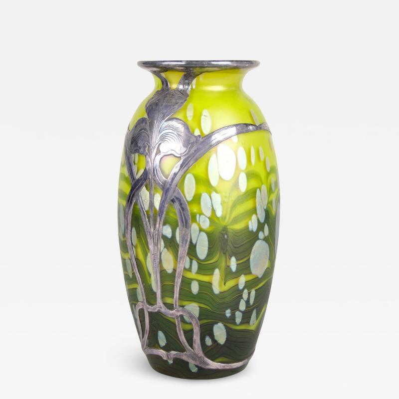  Loetz Loetz Witwe Glass Vase Cytisus Yellow with Silver Overlay Bohemia circa 1902