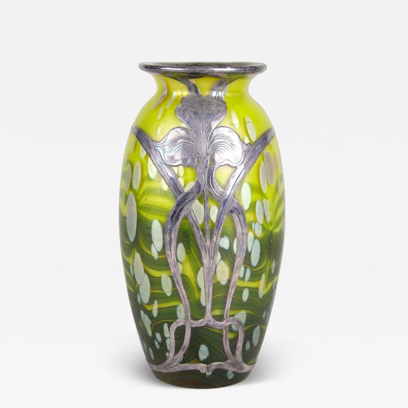  Loetz Loetz Witwe Glass Vase Cytisus Yellow with Silver Overlay CZ circa 1902