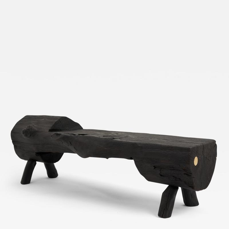  Logniture Black Burnt Wood Brutalist Bench Outdoor Indoor Natural and Eco Friendly