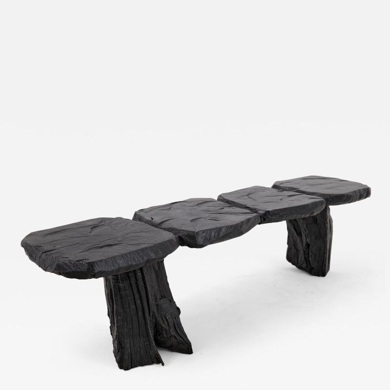  Logniture Black Burnt Wood Brutalist Bench Outdoor Indoor Natural and Eco Friendly