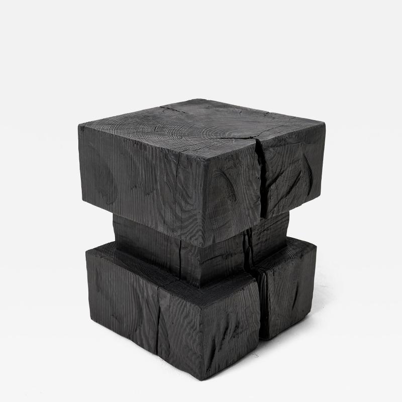 Logniture Ebonized Solid Wood Sculptural Stool Side Table Logniture