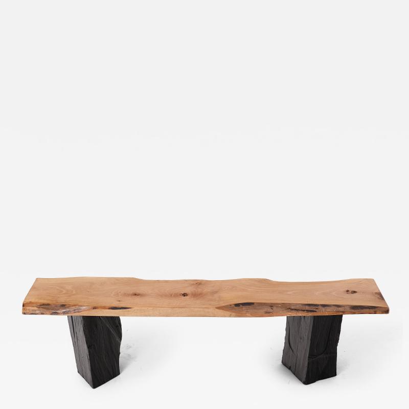  Logniture Live Edge Solid Wood Bench with Charred Legs Organic Modern by Logniture