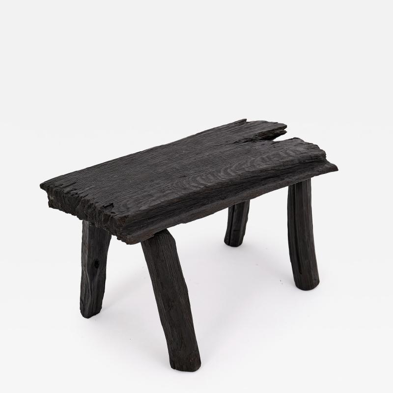  Logniture Rustic Blackened Wood stool with Raw Organic Form Indoor Outdoor