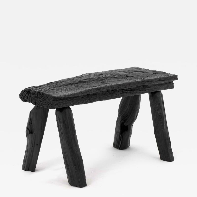  Logniture Rustic Blackened Wood stool with Raw Organic Form Indoor Outdoor