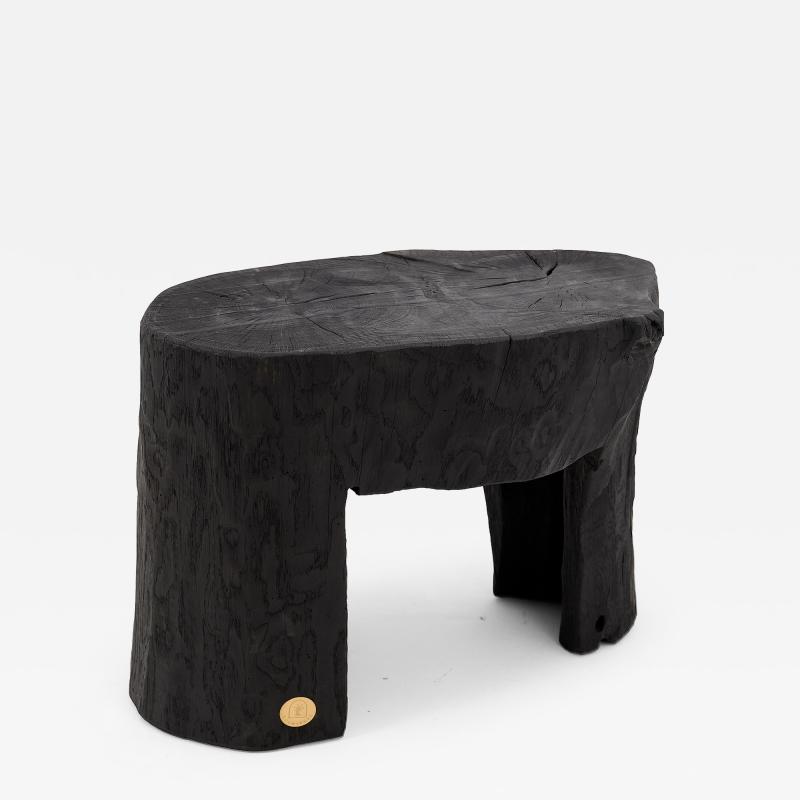  Logniture Rustic Sculptural Side Table Burnt Black Wood Carved Unique Logniture