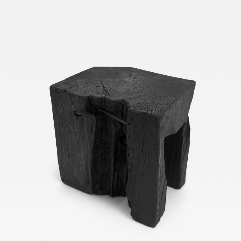  Logniture Rustic Sculptural Side Table Stool Burnt Black Oak Wood Unique Logniture