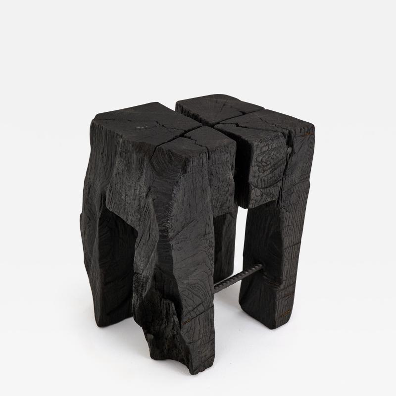  Logniture Rustic Sculptural Side Table Stool Burnt Black Oak Wood Unique Logniture