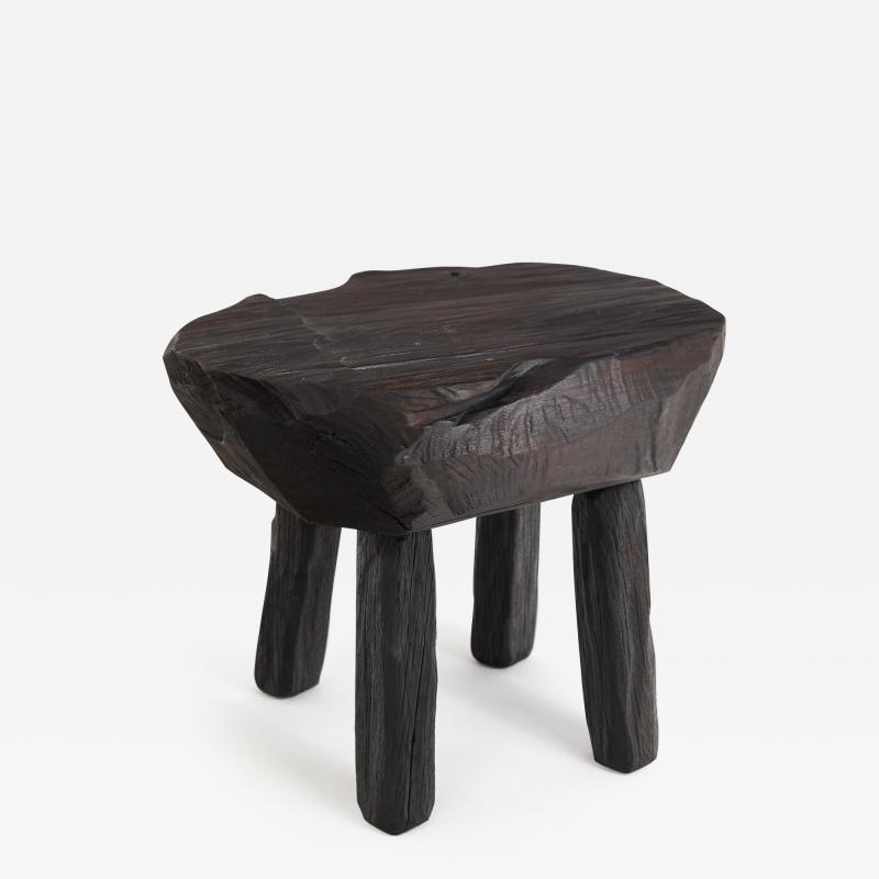  Logniture Rustic Sculptural Side Table Stool Burnt Black Wood Unique Logniture