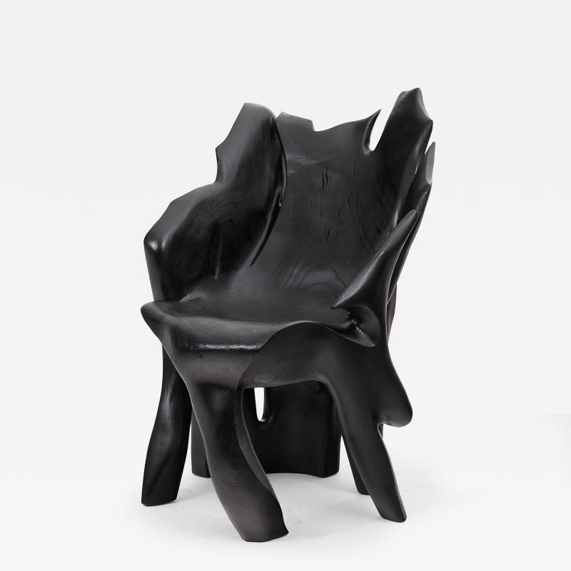  Logniture Sculptural Black Charred Wood Armchair in Organic Form by Logniture